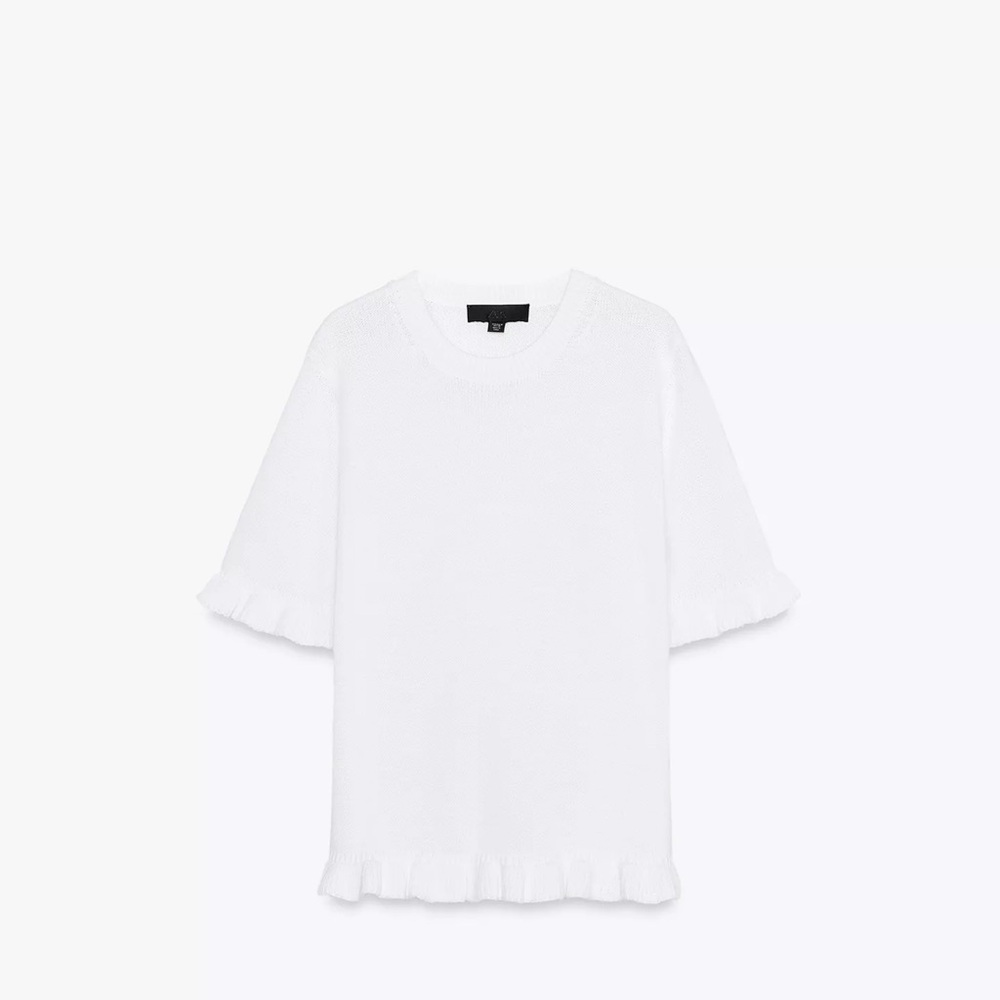 Zara White Ruffle Knit Top